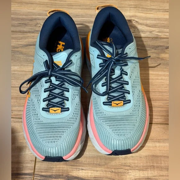 Hoka One One Bondi 7 Women's Blue Haze Orange Pink 1110519 BHBI Size 7.5 - Picture 3 of 11